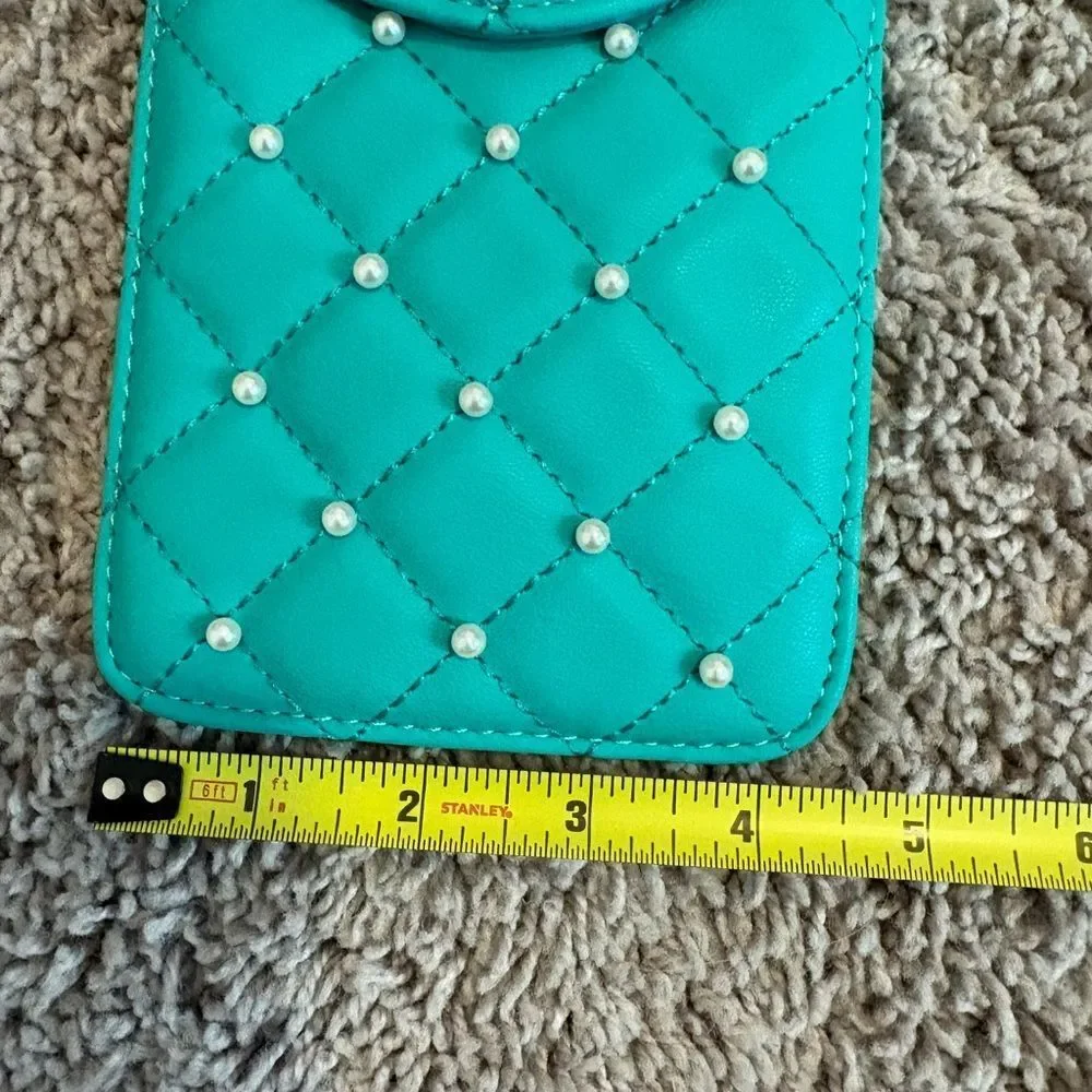 Turquoise Quilted Crossbody Bag with Clear Phone Pocket